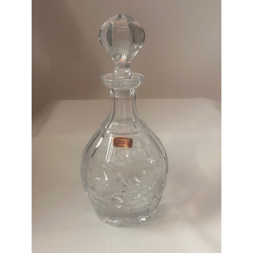 Gorham Lead Crystal Whiskey Decanter‎ Floral Diamond Cut WGermany 11 inch Clear